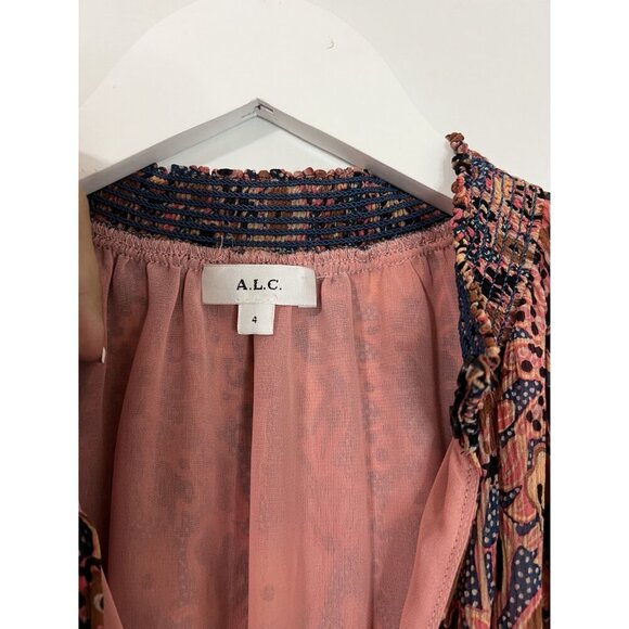 A.L.C. Brown/Pink 100% Silk Hayley Floral Metallic Blouse Size 4 - Picture 10 of 11